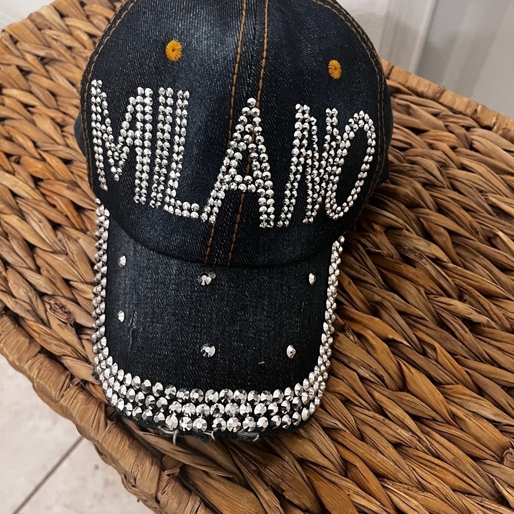 Rhinestone studded blue jean Milano hat